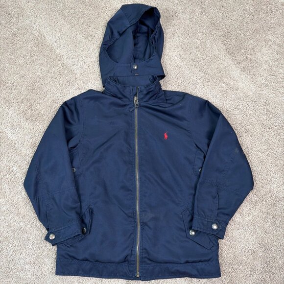 Polo Ralph Lauren Other - Polo Ralph Lauren Jacket Boys 7 Navy Blue Full Zip Hood Fleece Lined Preppy Vtg
